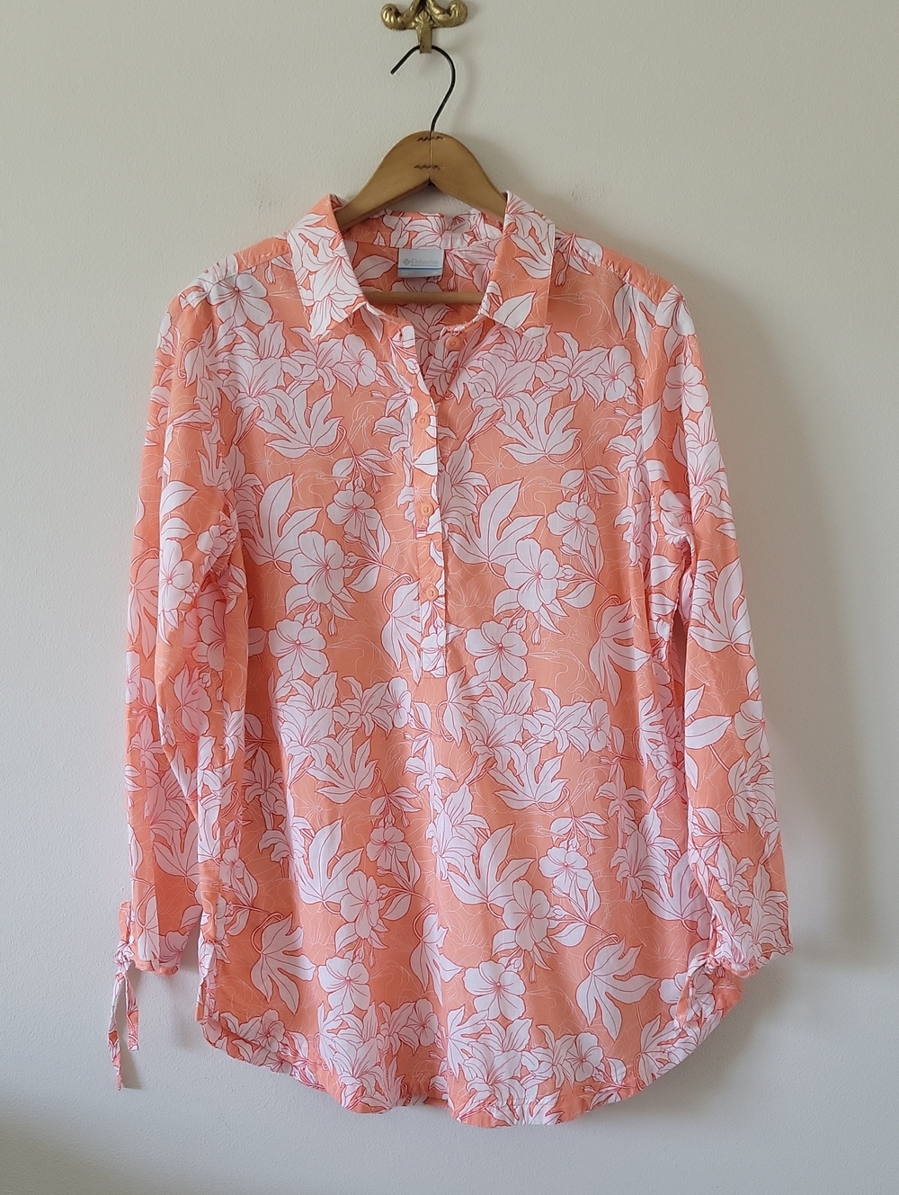 Columbia Orange Floral Camp Henry II‎ Tunic Size XL
